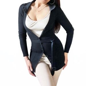 BURBERRY Vintage Lace Trim Collar Button & Tie Belt Cardigan